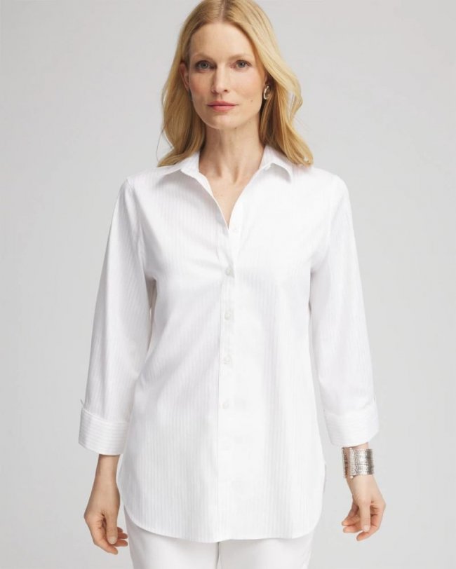 Chicos No Iron Lurex Stripe Shirt - OPTIC WHITE