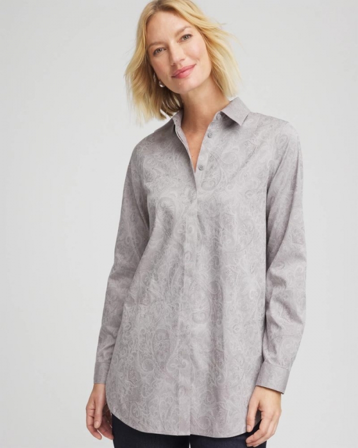 Chicos No Iron Lace Jacquard Stretch Tunic - MOON SHADE GRAY