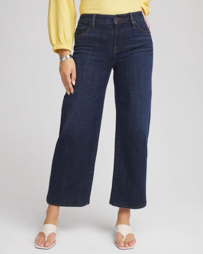 Chicos Girlfriend Wide-Leg Cropped Jean - DARK SAPPHIRE INDIGO