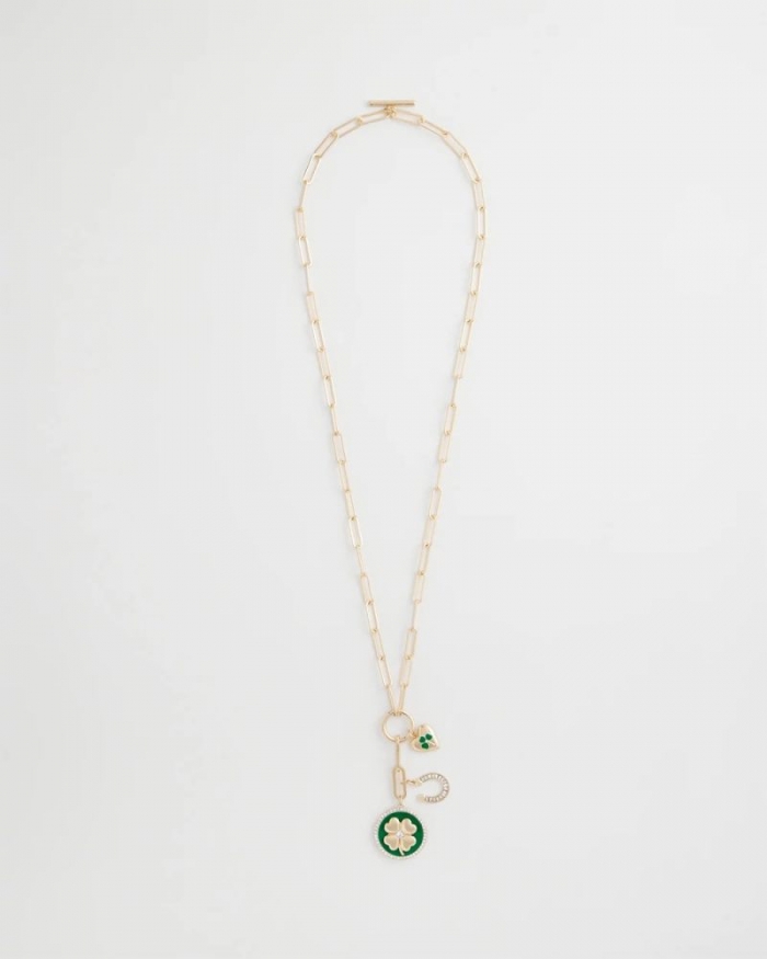 Chicos Lucky Charm Twice As Nice Necklace - GREEN