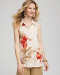 Chicos Floral Slub Sleeveless Collared Tunic - GLISTENING SAND Chicos Floral Slub Sleeveless Collared Tunic - GLISTENING SAND