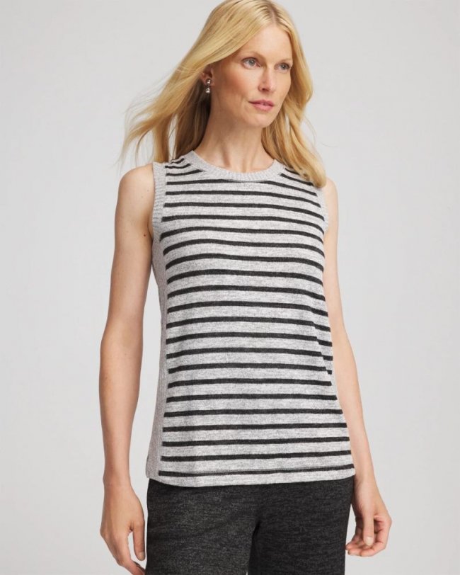 Chicos Zenergy® Striped Crewneck Tank - SALT AND PEPPER