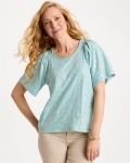 Chicos Cotton Foiled Shirred Tee - BONDI BLUE