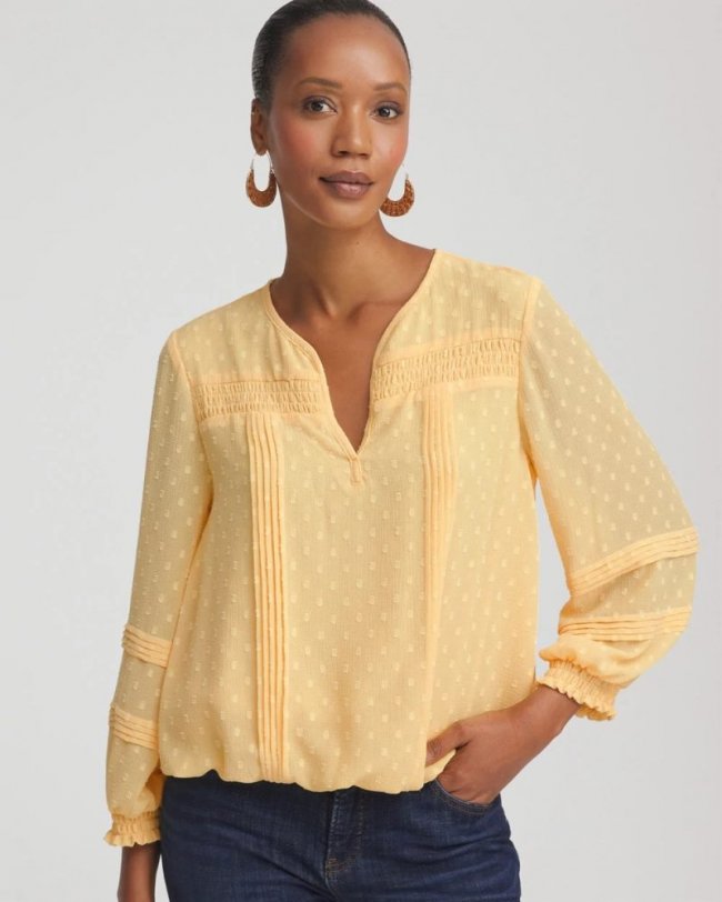 Chicos Clip-Dot Peasant Blouse - GOLDEN CHAMOIS