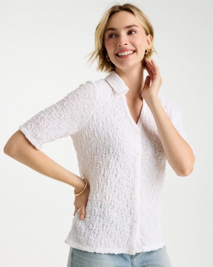 Chicos Textured Camp Tee - ALABASTER