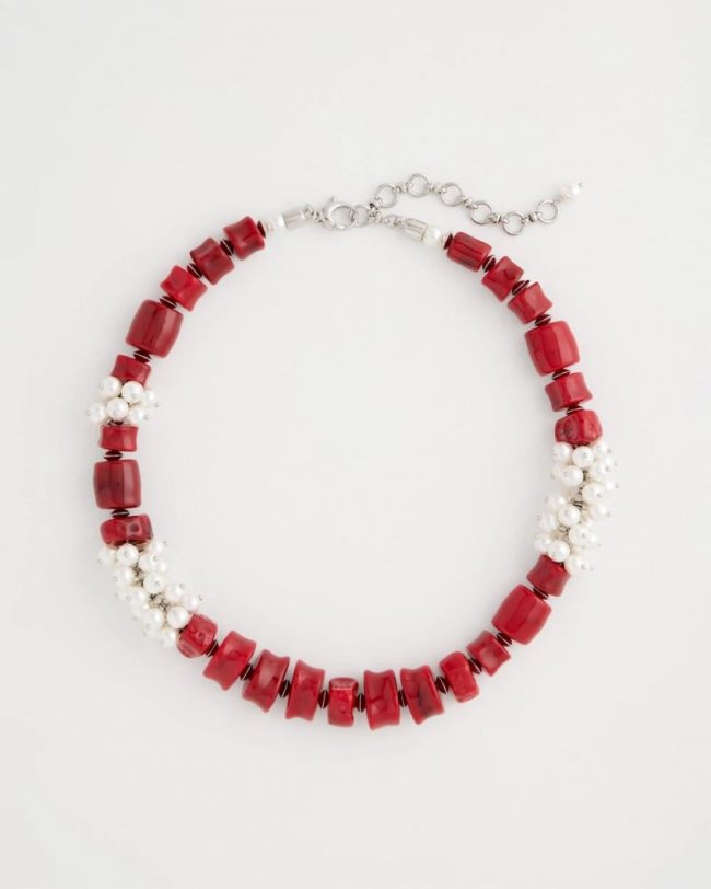 Chicos Red Resin Pearlescent Short Necklace - RED