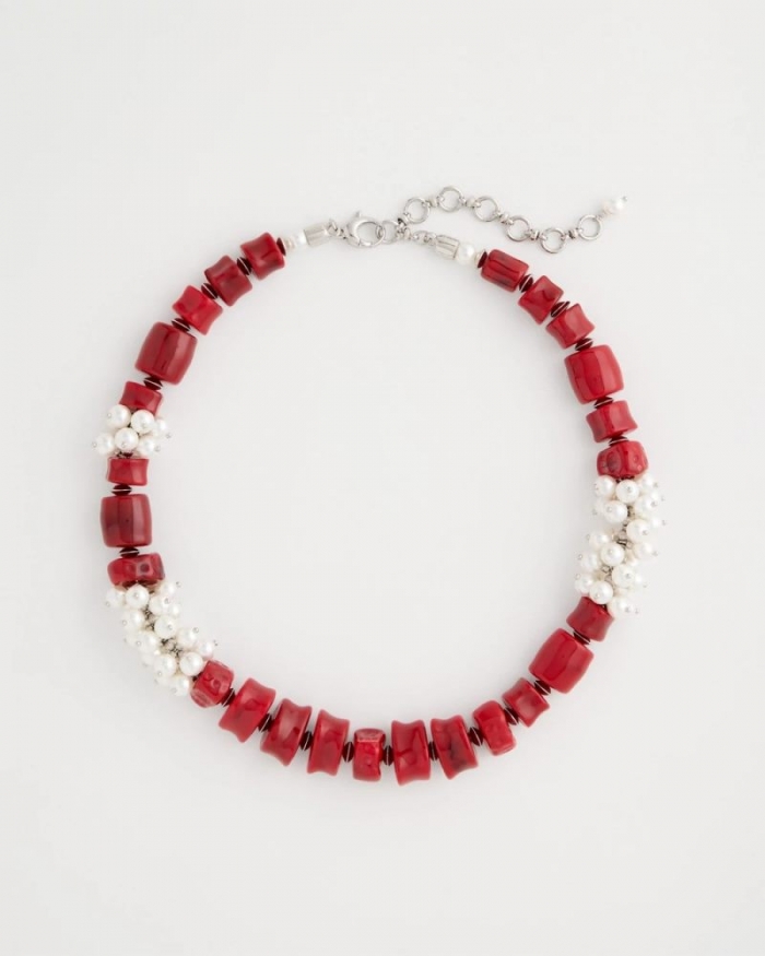 Chicos Red Resin Pearlescent Short Necklace - RED