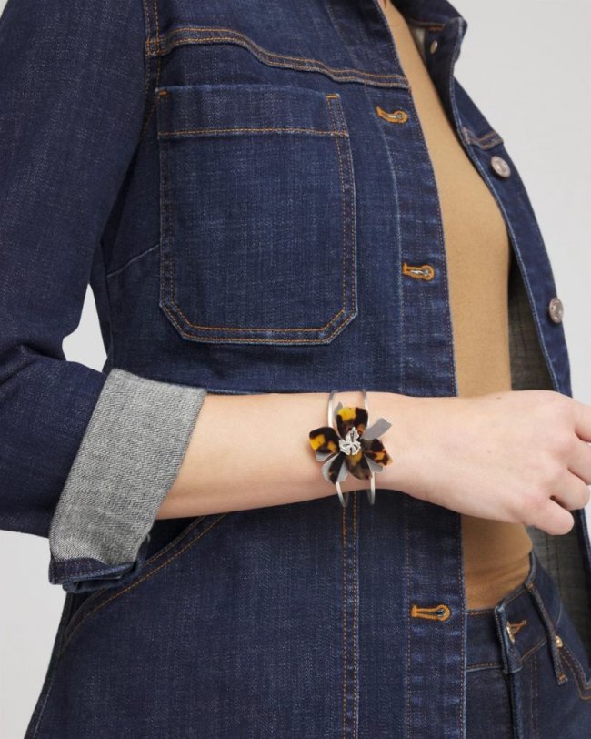 Chicos Tortoise Floral Hinge Bracelet - NEUTRAL