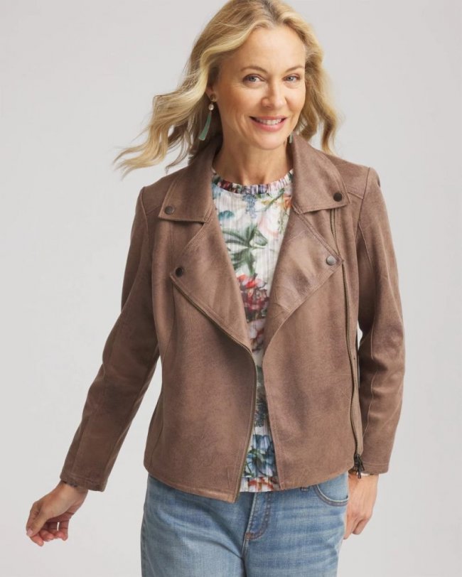 Chicos Suede Moto Jacket - DRIED MUSHROOM Chicos Suede Moto Jacket - DRIED MUSHROOM