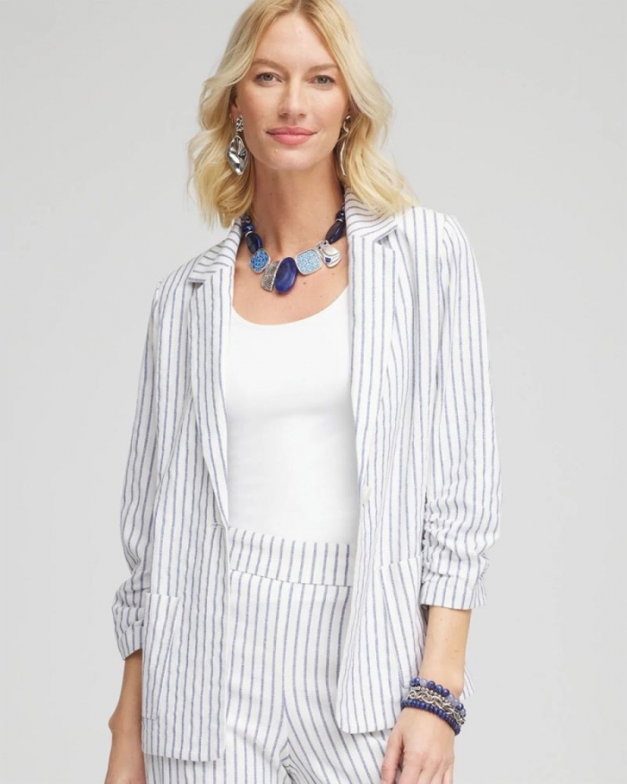 Chicos Striped Linen Stretch Blazer - ALABASTER