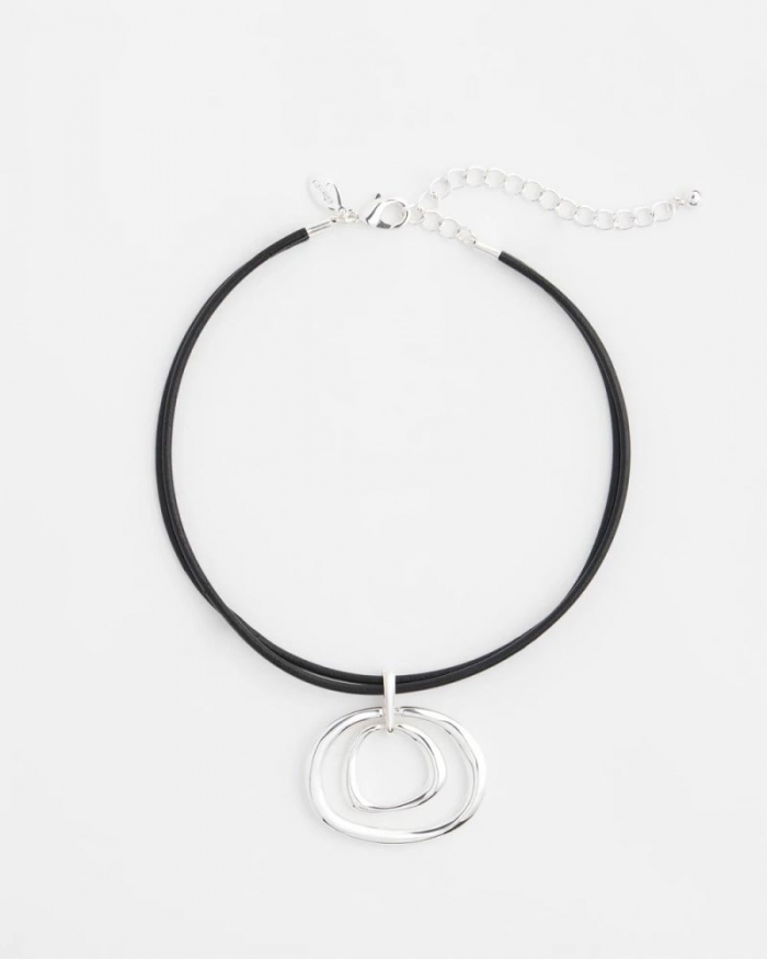 Chicos Silver Tone Rings Pendant Necklace - SILVER
