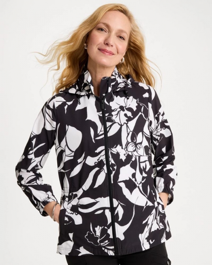 Chicos Zenergy® Ripstop Floral Nights Anorak Jacket - BLACK