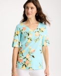 Chicos Pima Printed Elbow-Sleeve Tee - BONDI BLUE