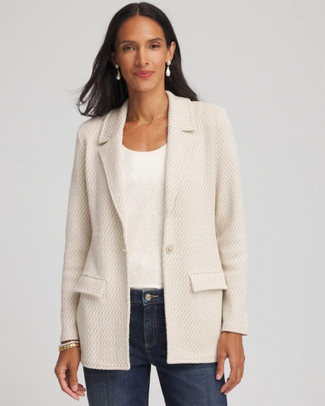 Chicos Metallic Rhinestone Sweater Blazer - ENGLISH CREAM