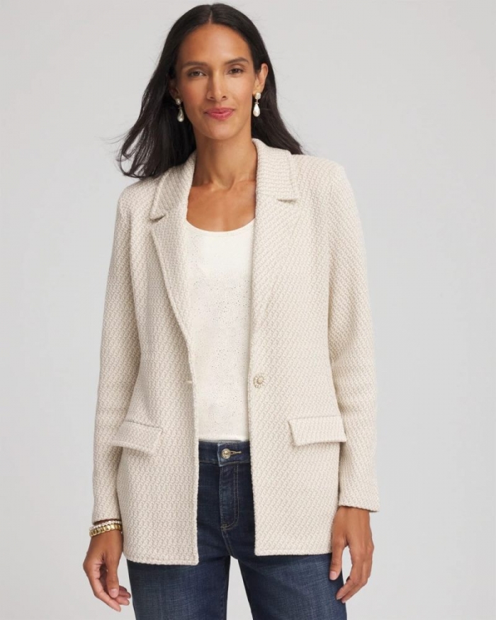 Chicos Metallic Rhinestone Sweater Blazer - ENGLISH CREAM