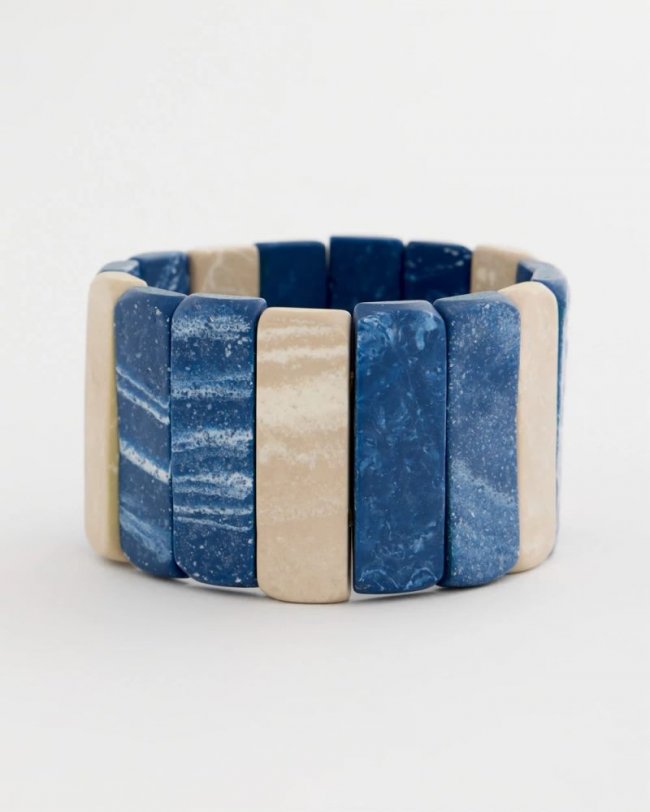 Chicos Blue-Neutral Wood Stretch Bracelet - BLUE MULTI