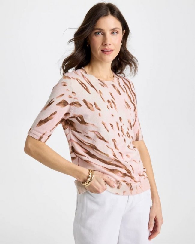 Chicos Ella Crewneck Metallic Pullover Sweater - SWEET BLOSSOM