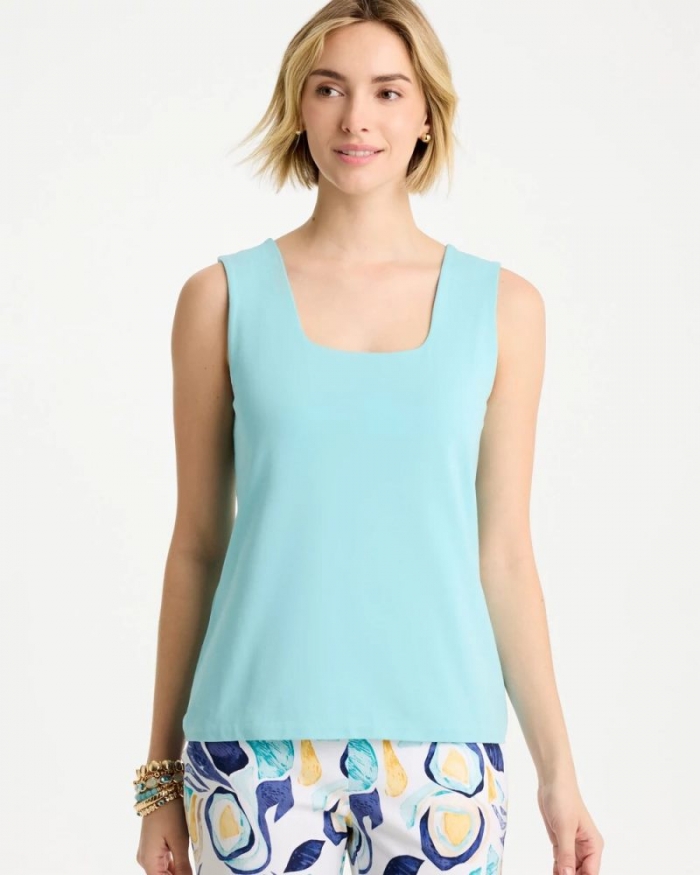 Chicos Contour Cotton™ Square Neck Tank - BONDI BLUE