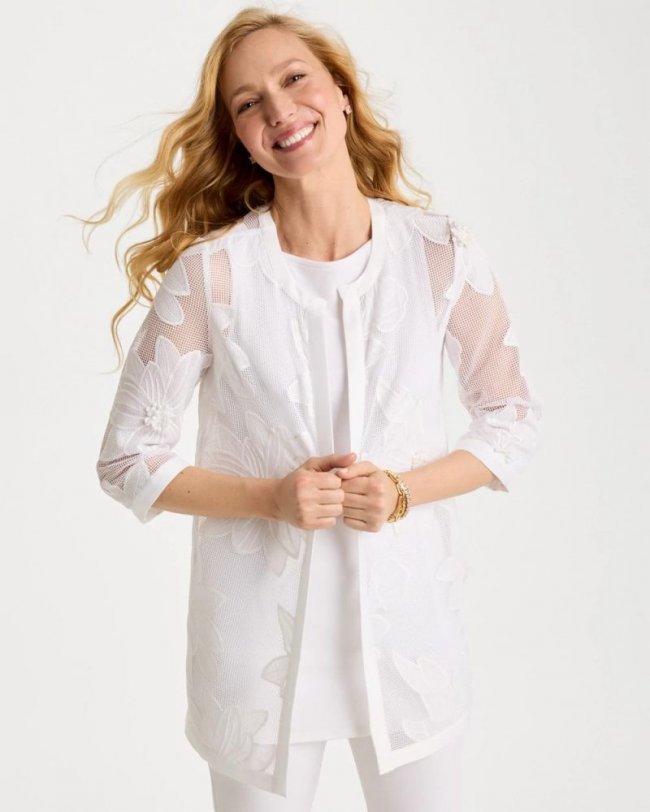 Chicos Travelers™ Collection Floral Applique Jacket - TRAVELERS WINTER DRIFT