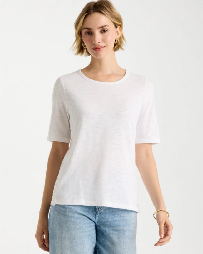 Chicos Slub Crewneck Button Tee - ALABASTER Chicos Slub Crewneck Button Tee - ALABASTER
