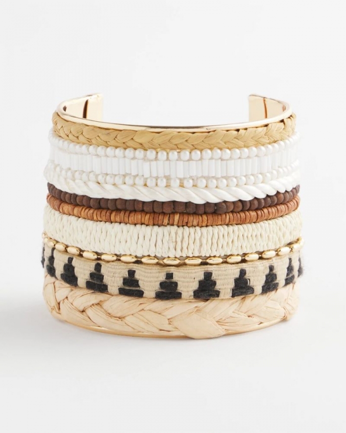 Chicos Mixed Media Textured Cuff Bracelet - NEUTRAL