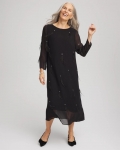 Chicos Feathered Georgette Popover Dress - BLACK