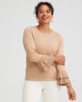 Chicos Lurex Pleat Sleeve Pullover Sweater - FAUX CAMEL HEATHER Chicos Lurex Pleat Sleeve Pullover Sweater - FAUX CAMEL HEATHER