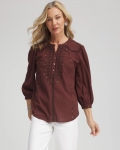 Chicos Embroidered Crinkle-Cotton Blouse - CACAO Chicos Embroidered Crinkle-Cotton Blouse - CACAO