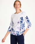 Chicos Printed Pima 3/4 Sleeve Tee - PASSPORT BLUE