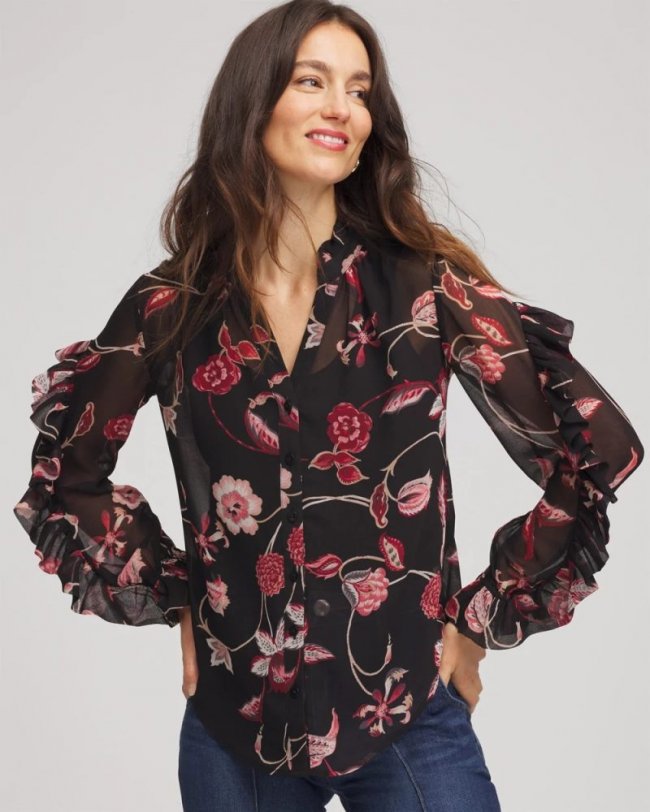 Chicos Georgette Celtic Blooms Blouse - BLACK Chicos Georgette Celtic Blooms Blouse - BLACK