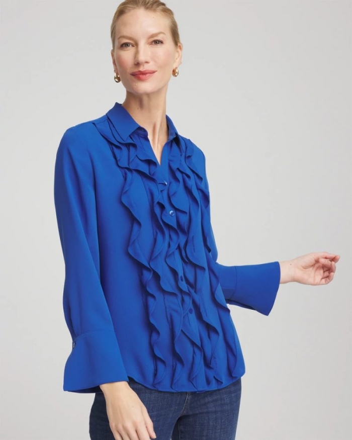 Chicos Ruffle-Trim Chiffon Blouse - COBALT STONE