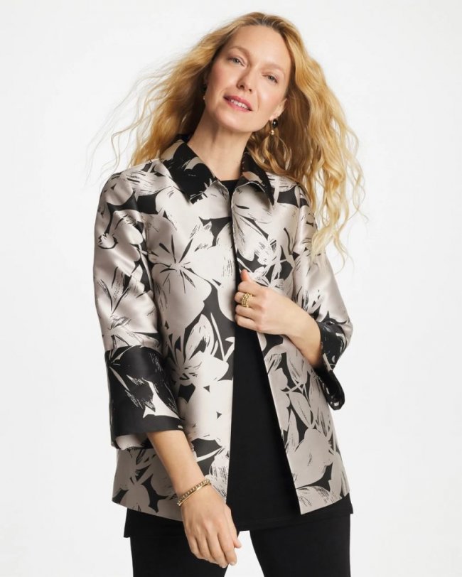Chicos Travelers™ Collection Floral Jacquard Jacket - SMOKEY TAUPE