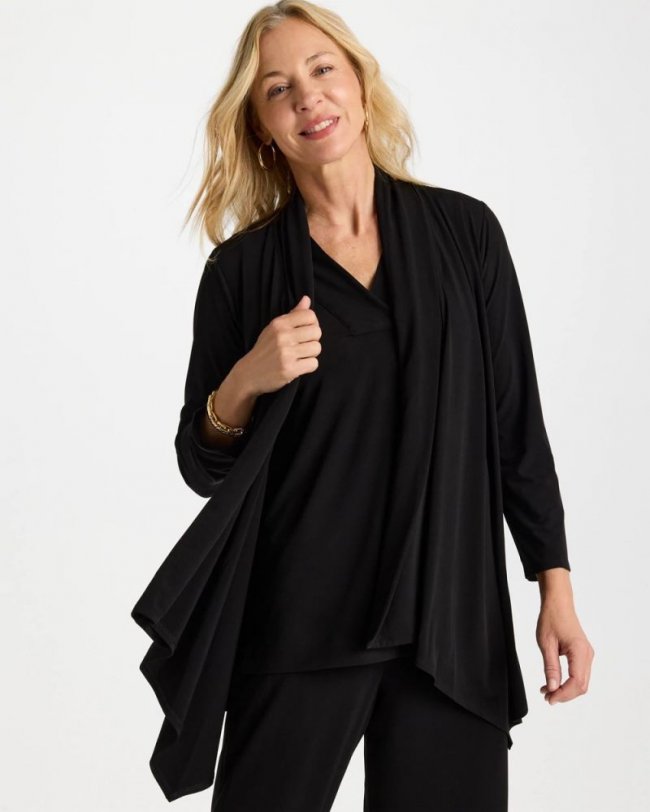 Chicos Travelers™ Knit Drape Cardigan - BLACK