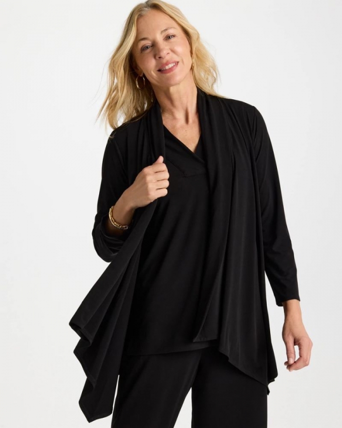 Chicos Travelers™ Knit Drape Cardigan - BLACK