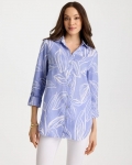 Chicos No Iron Printed Linen Tunic - BLUE ORCHID
