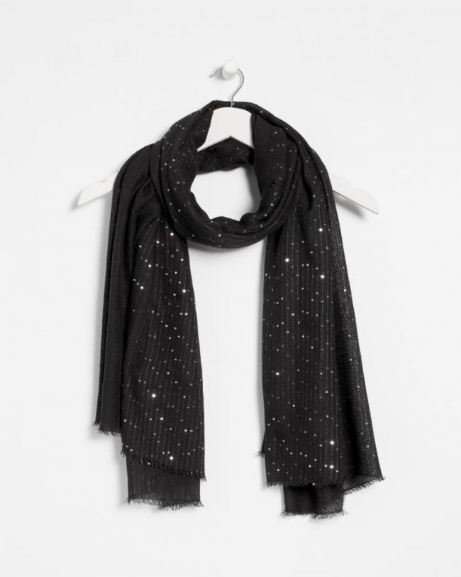 Chicos Metallic Stripe Oblong Scarf - BLACK Chicos Metallic Stripe Oblong Scarf - BLACK
