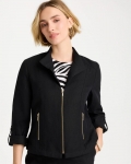 Chicos Linen Moto Jacket - BLACK