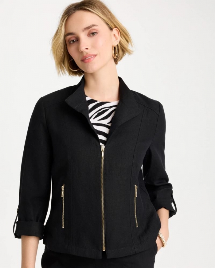 Chicos Linen Moto Jacket - BLACK