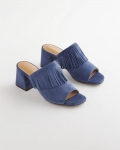 Chicos Blue Lotus Suede Fringe Block Heels - BLUE LOTUS Chicos Blue Lotus Suede Fringe Block Heels - BLUE LOTUS