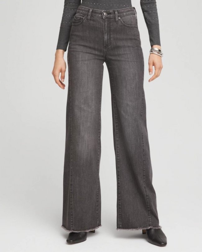Chicos Wide Leg Frayed Hem Jeans - COLSON BAY WASH