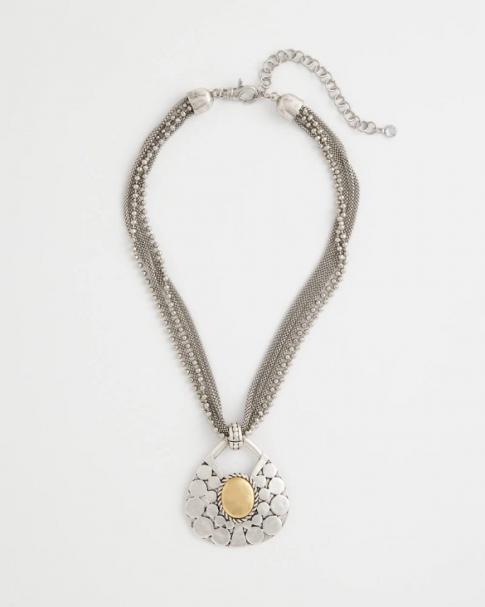 Chicos Island Metal Pendant Necklace - MIXED METALS