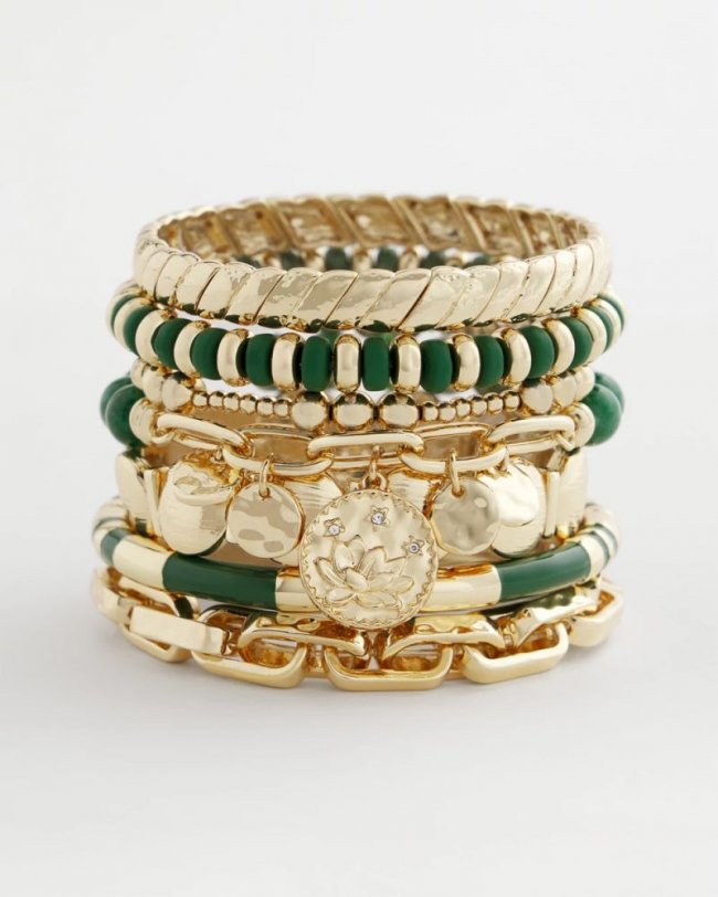 Chicos Green Jade Stone Charm Bracelet - GREEN