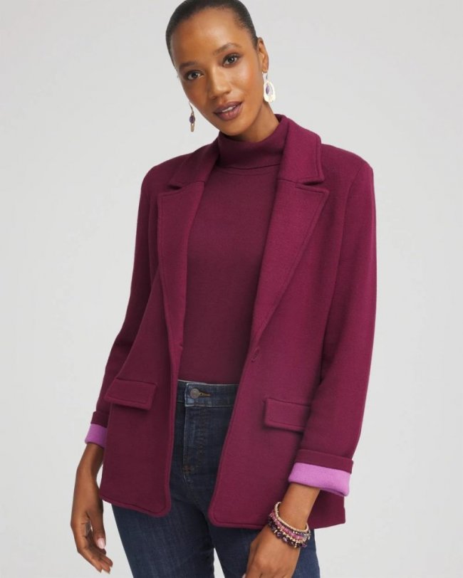 Chicos Single-Breasted Sweater Blazer - DEEP CHIANTI
