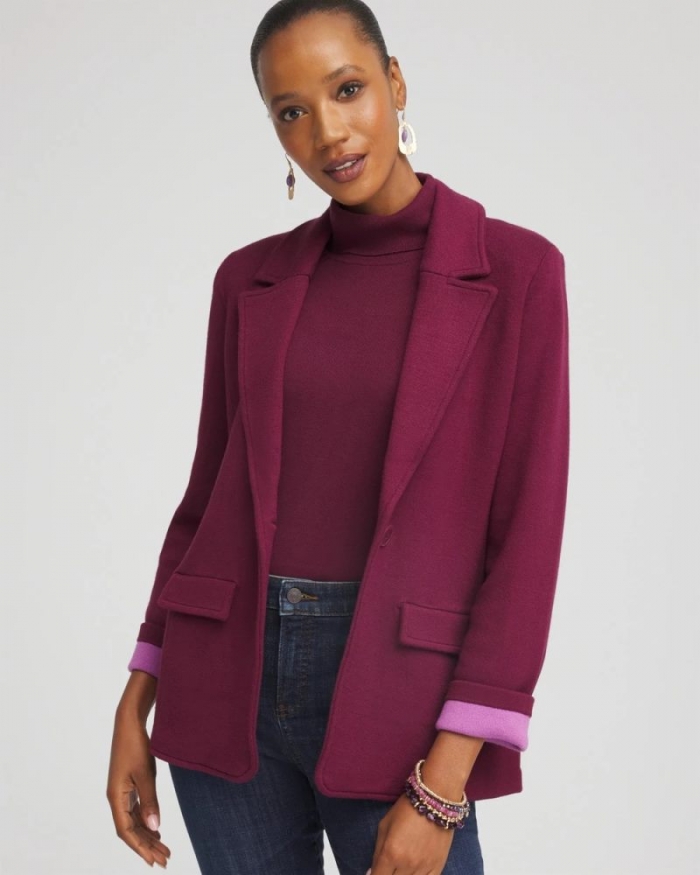 Chicos Single-Breasted Sweater Blazer - DEEP CHIANTI