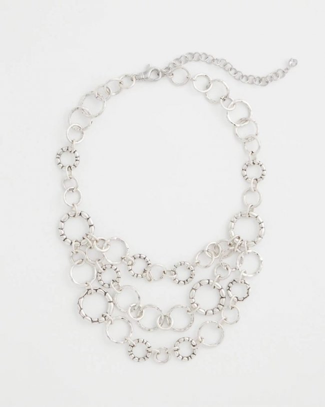 Chicos Silver Multistrand Bib Necklace - SILVER