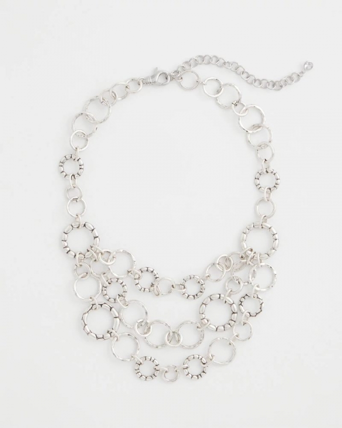 Chicos Silver Multistrand Bib Necklace - SILVER