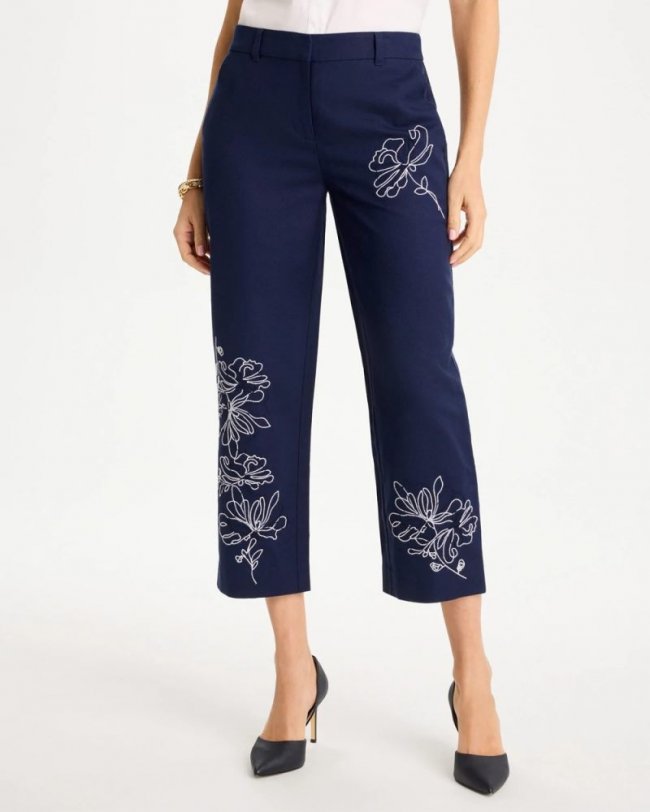 Chicos Embroidered Linen Fly Front Pants - PASSPORT BLUE Chicos Embroidered Linen Fly Front Pants - PASSPORT BLUE