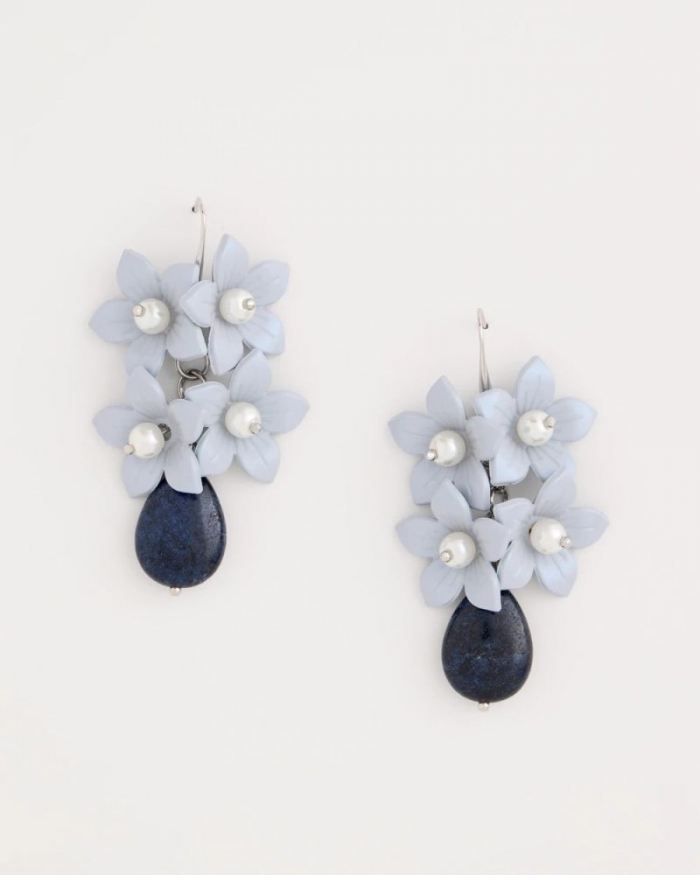 Chicos Lapis Lazuli Stone Flower Earrings - BLUE