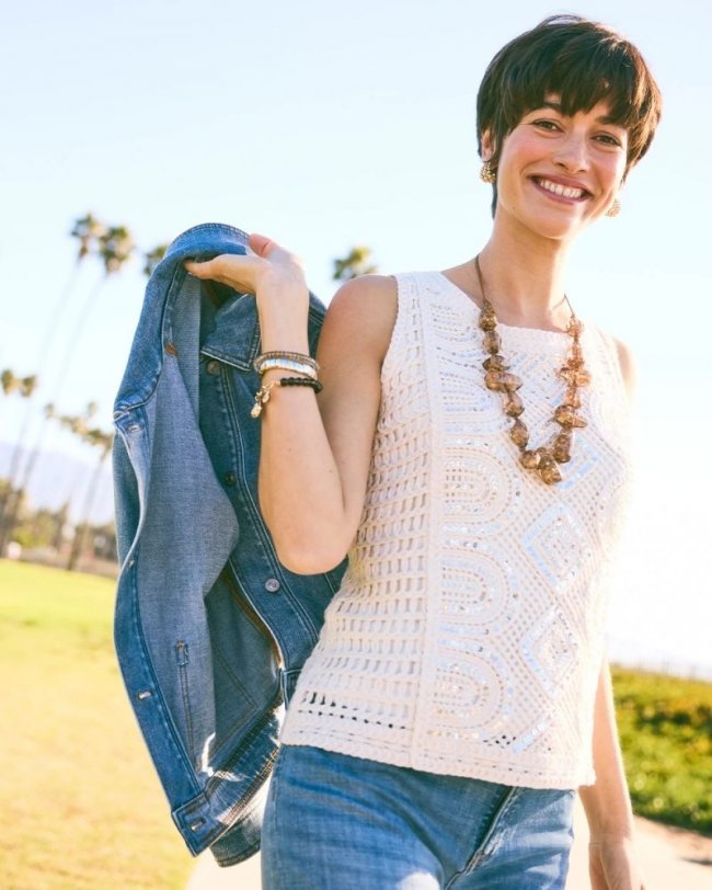 Chicos Crochet Sequin Tank - NEUTRAL