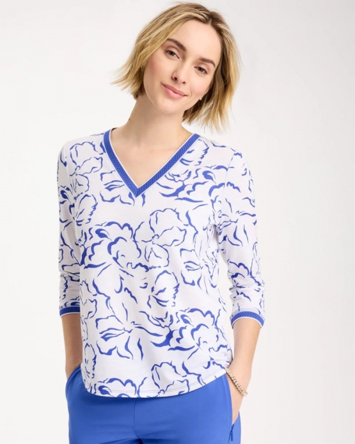 Chicos Zenergy® Slub Knit Mesh Trim Tee - AMPARO BLUE